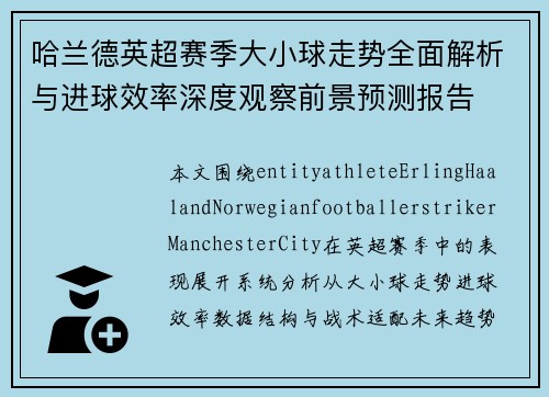 哈兰德英超赛季大小球走势全面解析与进球效率深度观察前景预测报告 哈兰德英超赛季大小球走势全面解析与进球效率深度观察前景预测报告